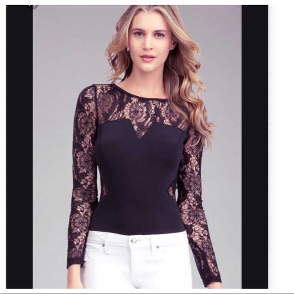 bebe Tops - BEBE• Black York Lace Bodysuit Long Sleeve Sz XS